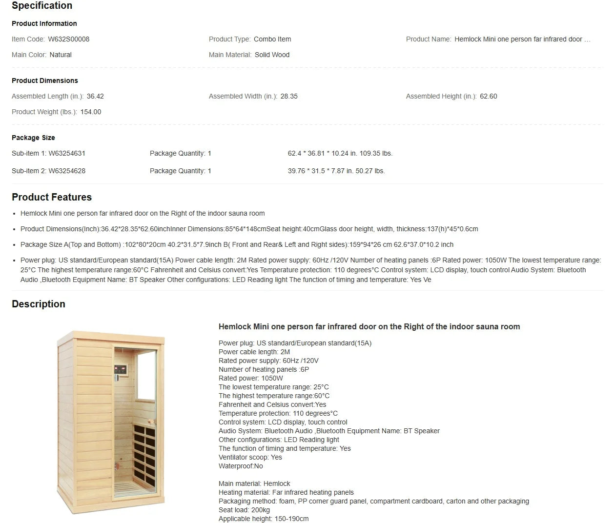 1-Person Far Infrared Sauna