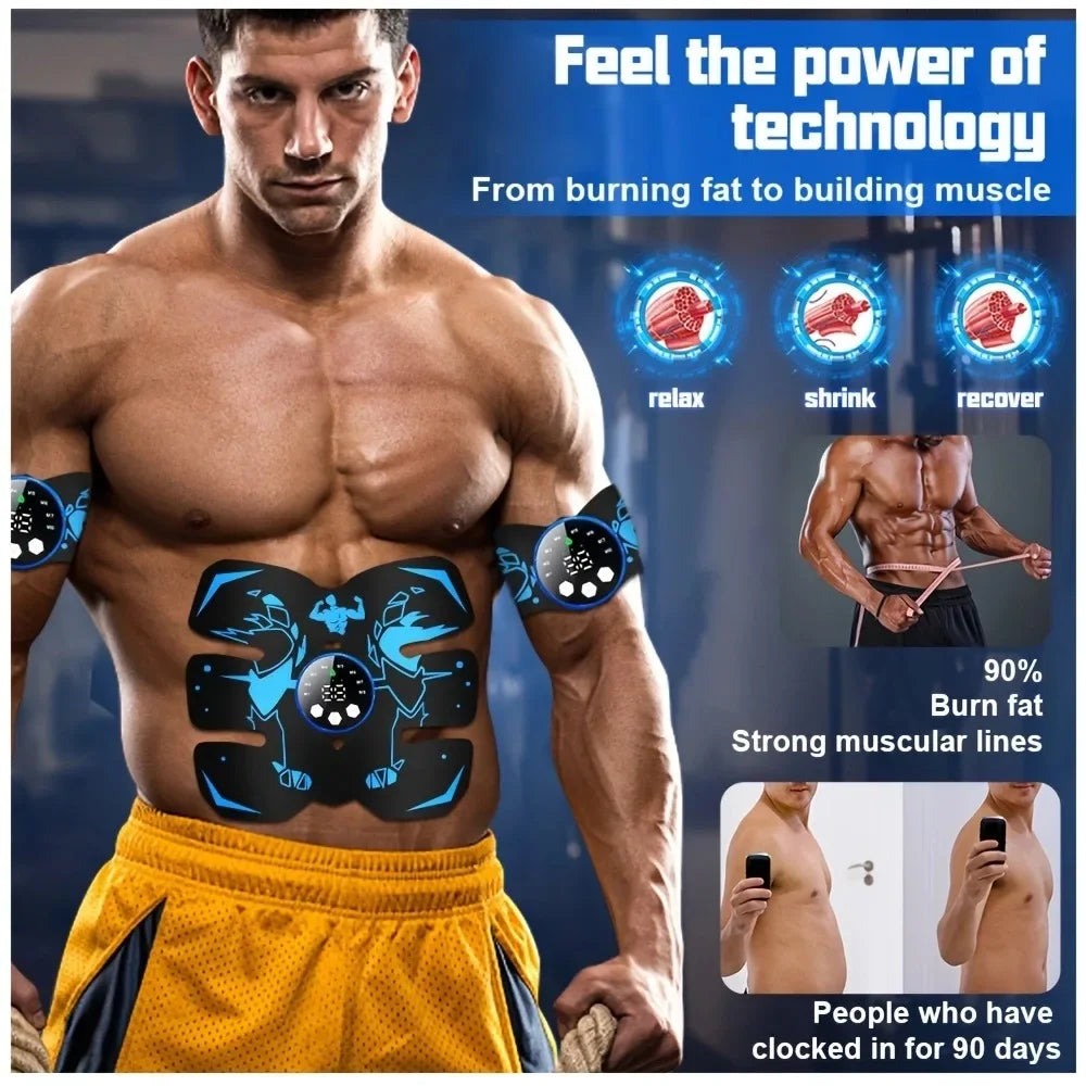 Wireless Fat-Burning Belt: EMS Ab Trainer & Rechargeable Muscle Stimulator for Six-Pack Abs, Home Gym Fitness
