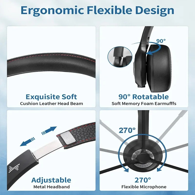 Wireless Bluetooth Headset ANC MIC for Work Computer Headphones USB Dongle Mute Mic for MacBook Headset Phone